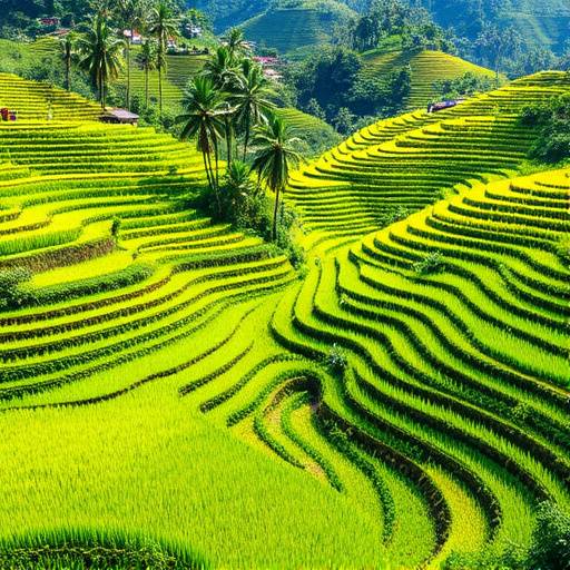 Lush green rice terraces in Bali during the day