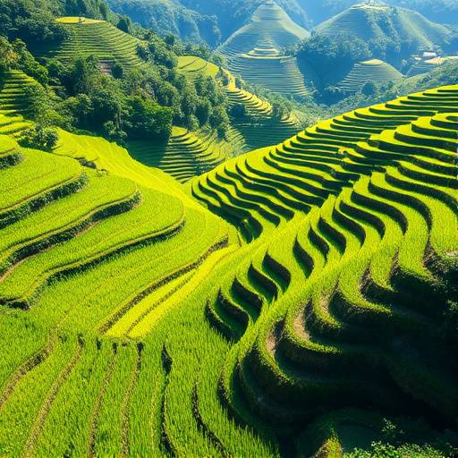 Rice terraces in Bali during the day