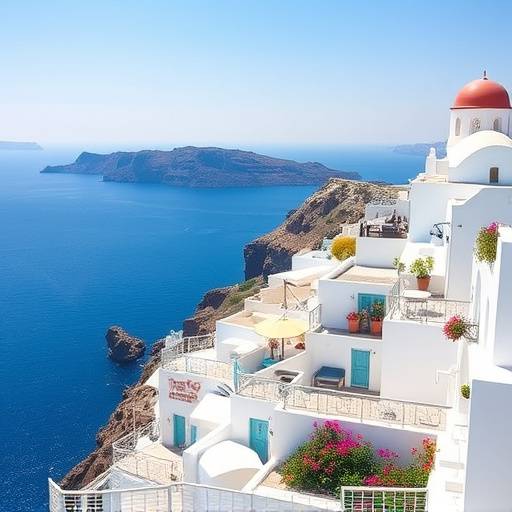 White-washed buildings overlooking the Aegean Sea in Santorini